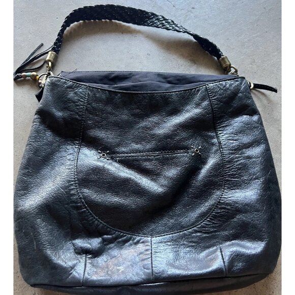 Vintage The Sak Indio Black Leather Hobo Shoulder Bag Braided Strap Handbag - Picture 6 of 13